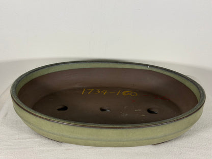 Preowned Japanese Tokoname Glazed Oval Bonsai Pot has Patina - 13” By 10.25”