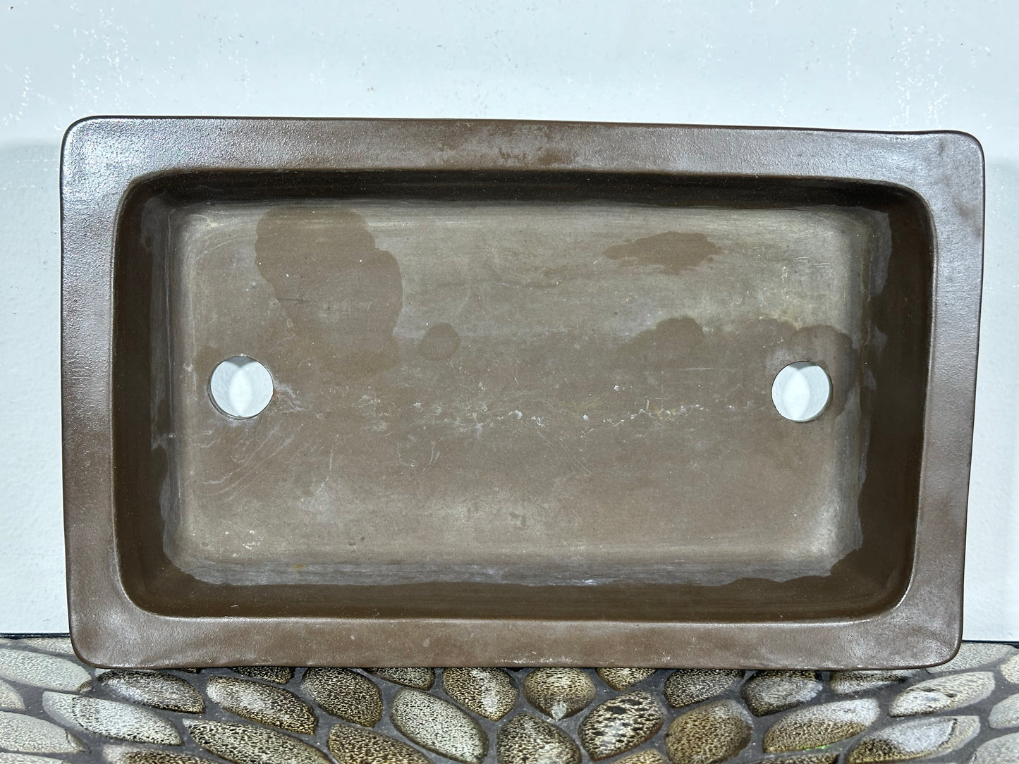 Preowned  Vintage Japanese Tokoname Unglazed Rectangular Bonsai Pot Yamaaki - 11.5” By 7”