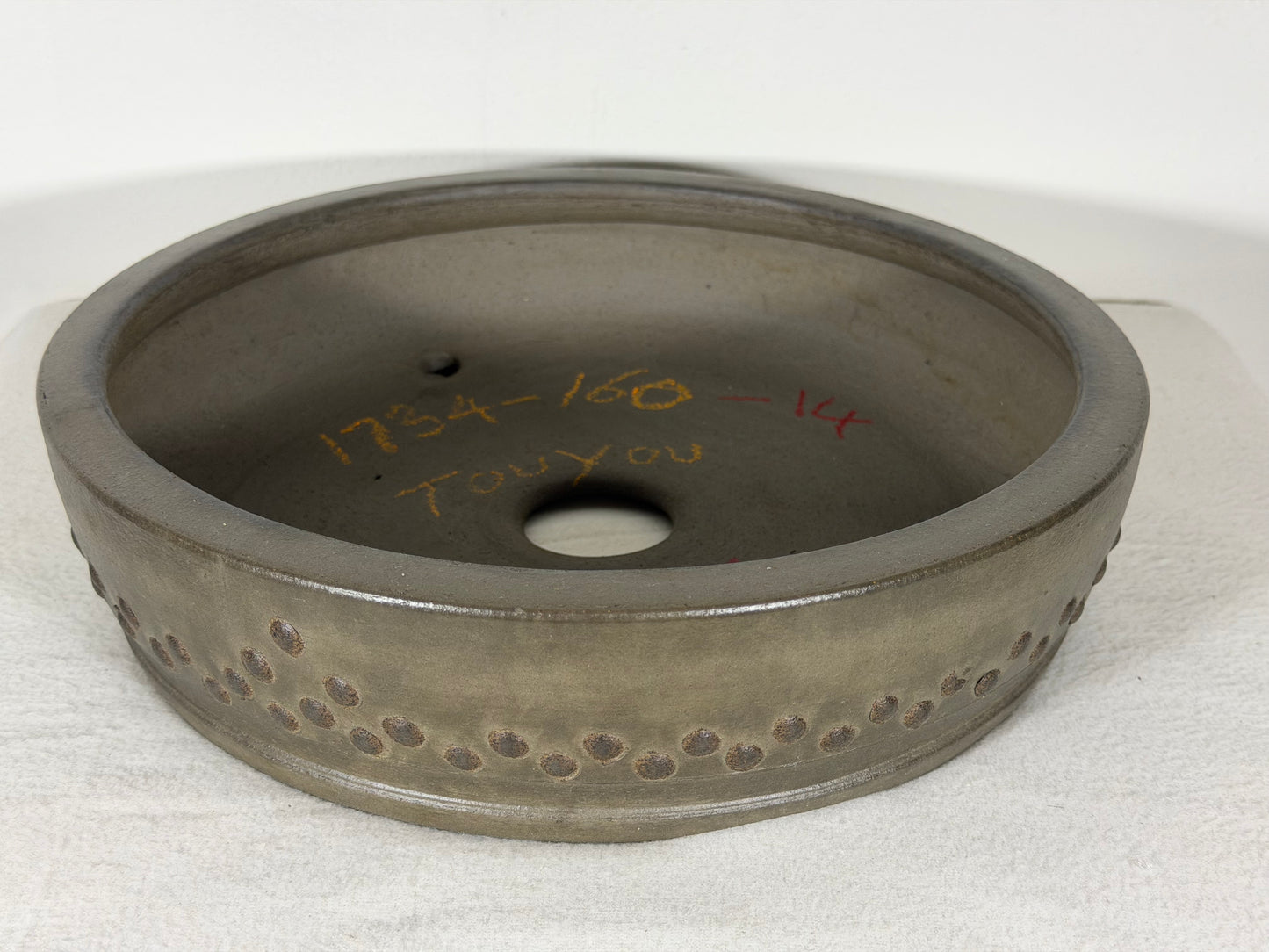 Preowned Japanese Tokonam Unglazed Drum Style Bonsai Pot Touyou - 11” By 2.75”