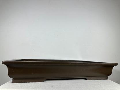 Preowned Japanese Tokoname Unglazed Rectangular Shallow  Bonsai Pot Seizan - 18.25” By 12.25”
