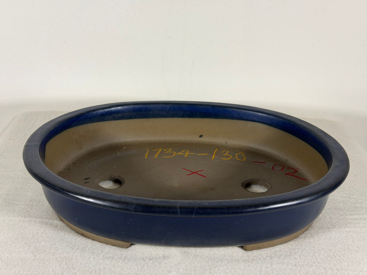 Preowned Japanese Tokoname Glazed Oval Bonsai Pot Has Patina - 11.25” By 9”