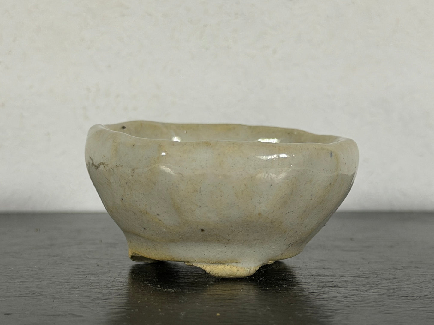 Preowned Japanese Tokoname Glazed Round Bonsai Pot With Stamp - 2” By 1”