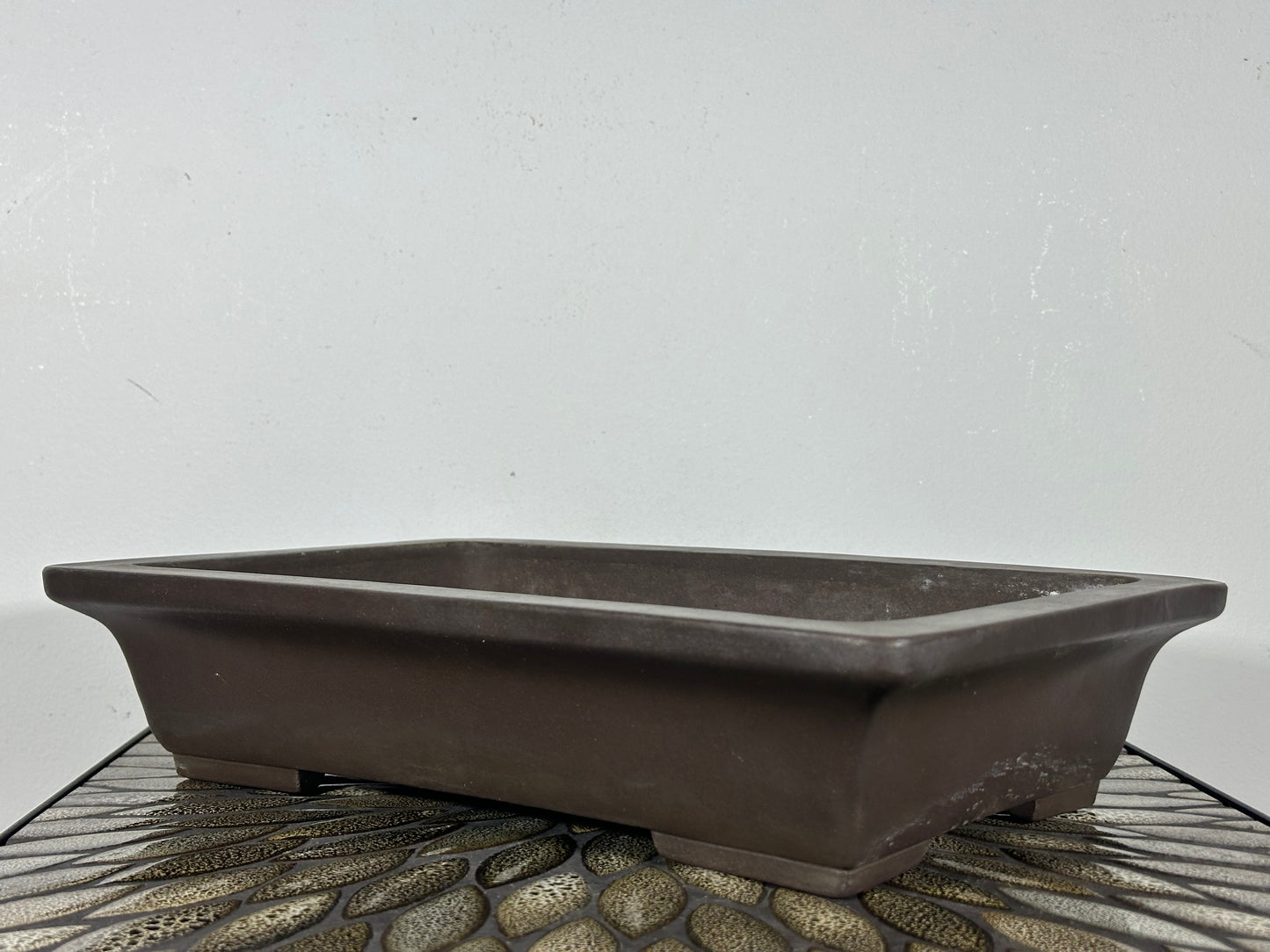 Preowned Vintage Japanese Tokoname Unglazed Rectangular Bonsai Pot Yamaaki - 14” x 9 3/8”