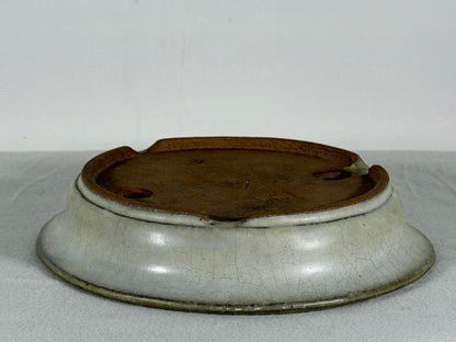Preowned Japanese Tokoname Glazed Shallow Round Bonsai Pot Mazan - 8” By 1.5”