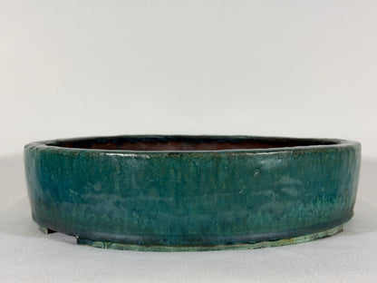 Preowned Japanese Tokoname Glazed Round Bonsai Pot Syuho - 13.75” By 3”