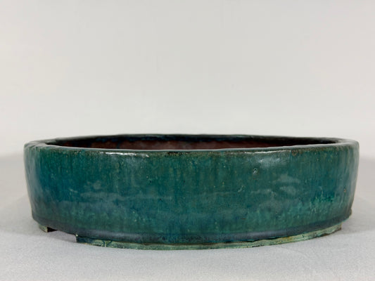 Preowned Japanese Tokoname Glazed Round Bonsai Pot Syuho - 13.75” By 3”