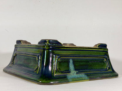 New Japanese Tokoname Glazed Rectangular Bonsai Pot Mazan Terahata - 11” By 10”