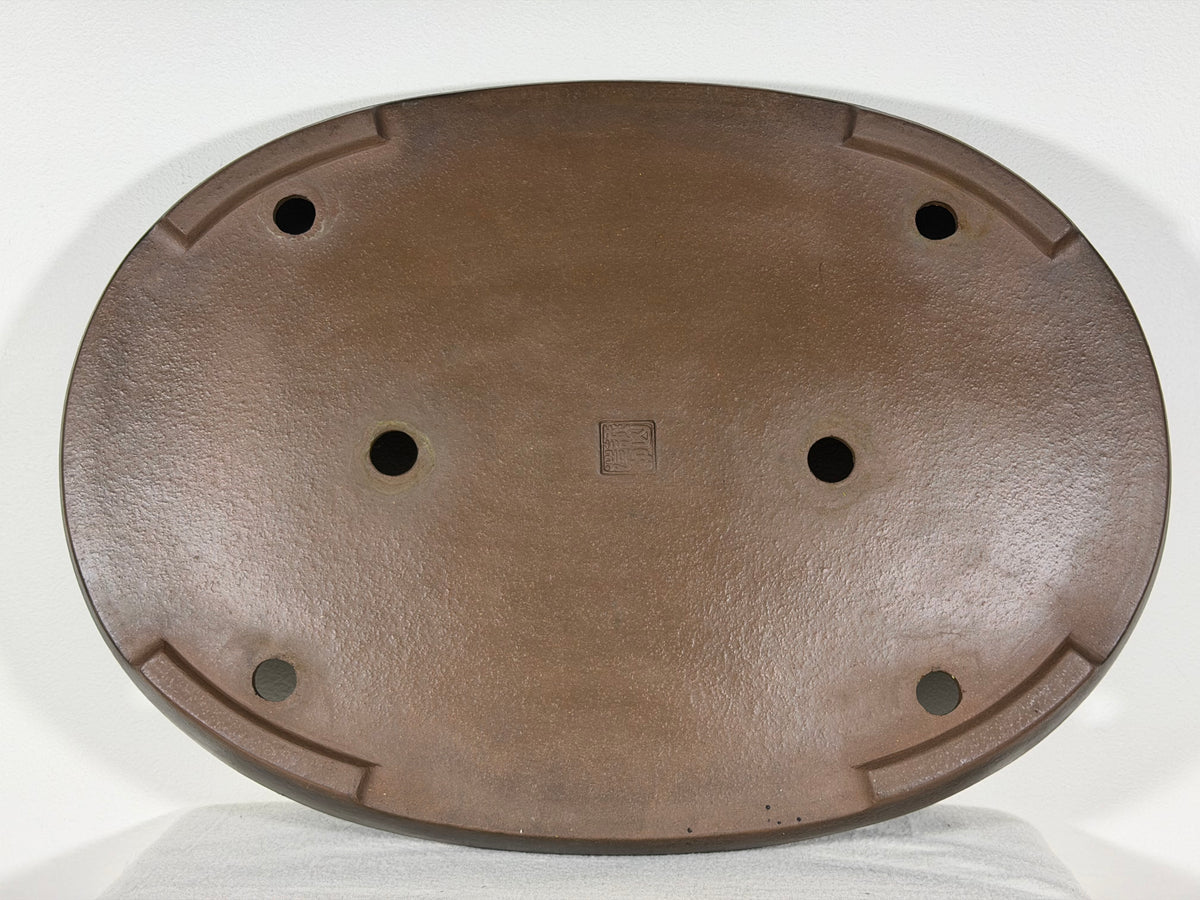 Preowned Japanese Tokoname Unglazed Shallow Oval Bonsai Pot Seizan - 20.5” x 14.75” x 2.25”