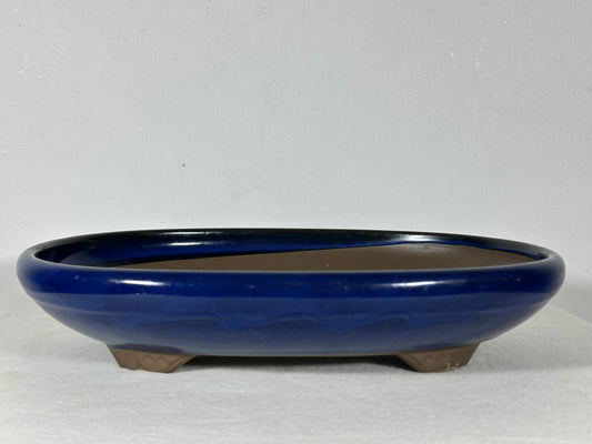 Preowned Japanese Tokoname Glazed Oval Shallow Bonsai Pot - 13.25” By 9”