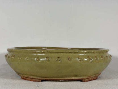 Preowned Japanese Tokoname Glazed Bag Style Bonsai Pot Syuho Yoshimura - 12.25” By 3”