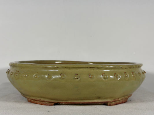 Preowned Japanese Tokoname Glazed Bag Style Bonsai Pot Syuho Yoshimura - 12.25” By 3”