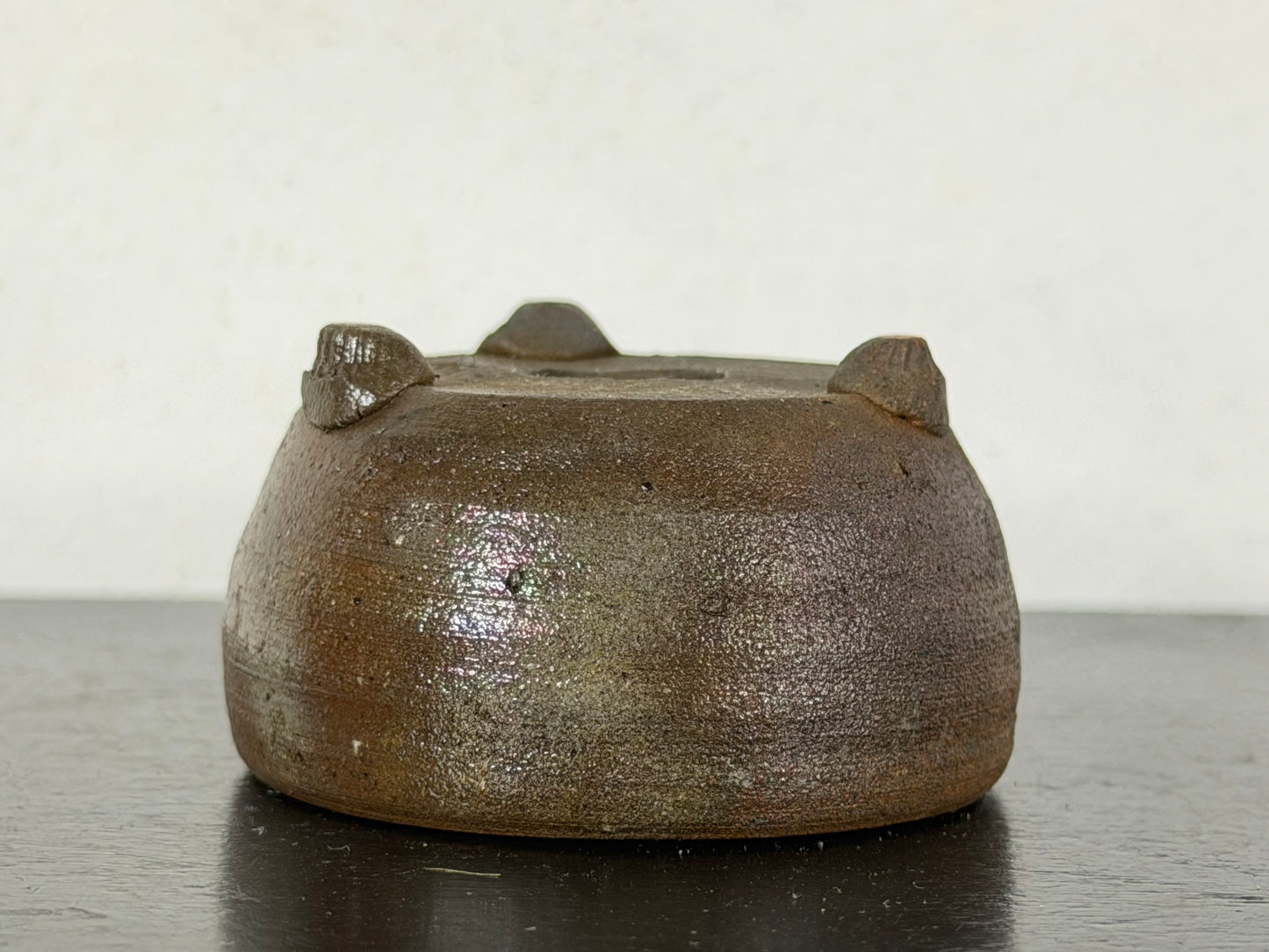 Preowned Japanese Tokoname Unglazed Round Bonsai Pot With Stamp - 2” By 1 1/8”