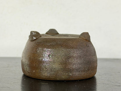 Preowned Japanese Tokoname Unglazed Round Bonsai Pot With Stamp - 2” By 1 1/8”