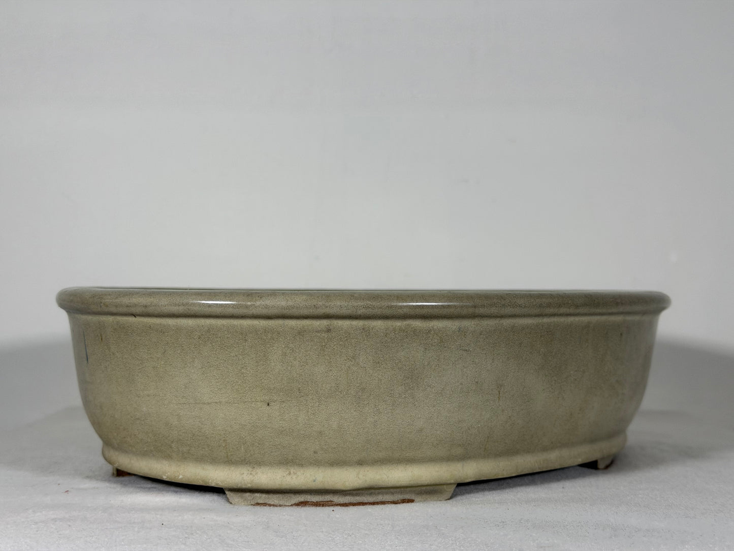 Preowned Old China Glazed Oval Bonsai Pot with Stamps - 12” By 9.5”