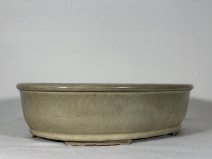 Preowned Old China Glazed Oval Bonsai Pot with Stamps - 12” By 9.5”