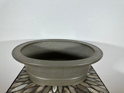 Preowned Japanese Tokoname Unglazed Oval Bonsai Pot Seizan - 16.25” By 14”