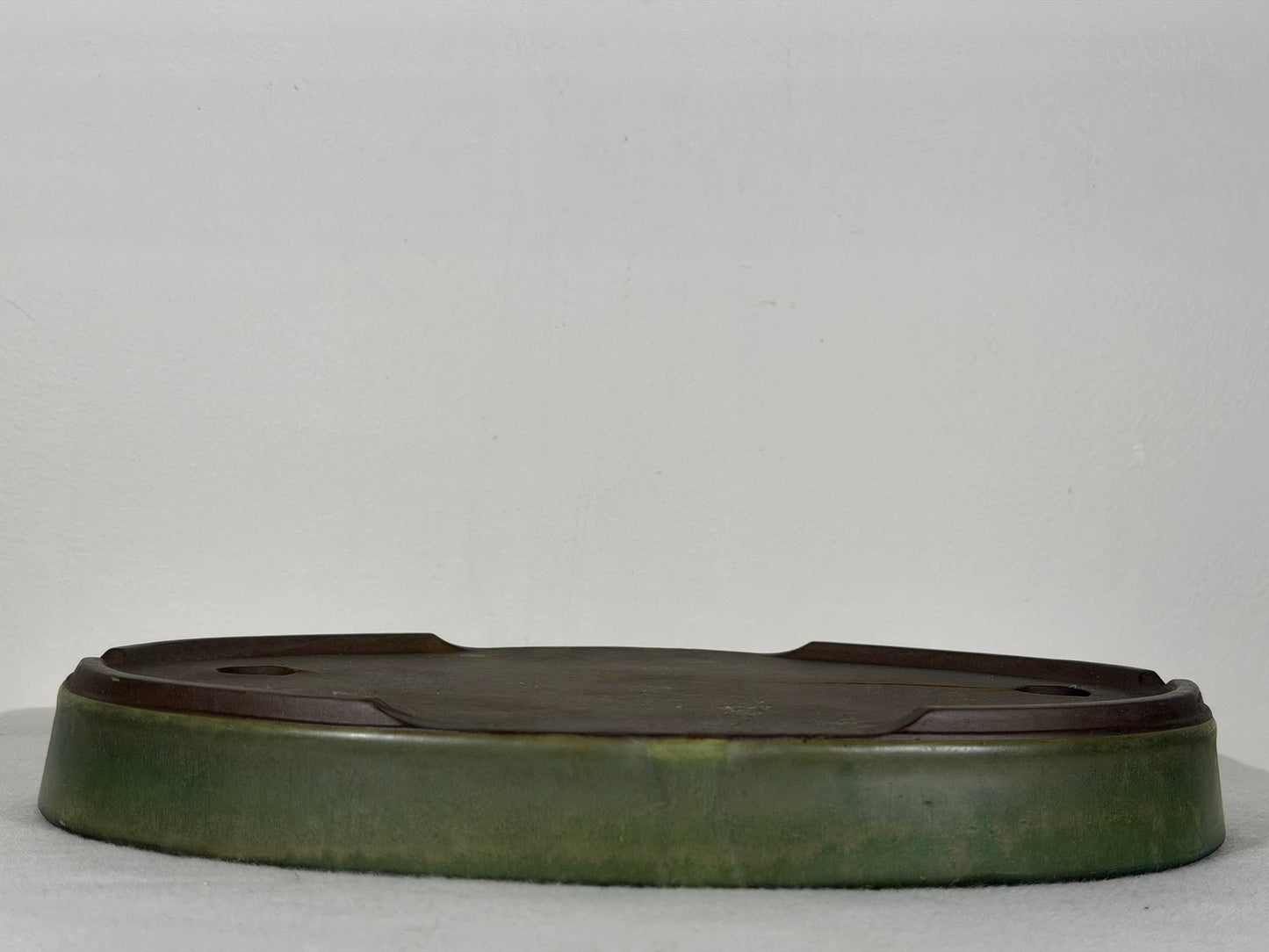 Preowned Japanese Tokoname Glazed Shallow Oval Bonsai Pot - 11.75” By 8.25”