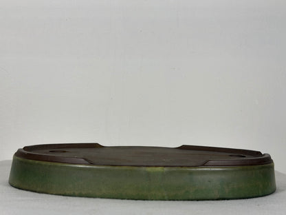 Preowned Japanese Tokoname Glazed Shallow Oval Bonsai Pot - 11.75” By 8.25”