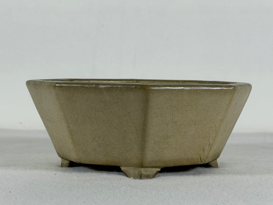 Preowned Japanese Tokoname Glazed Hexagon Bonsai Pot Hatutori - 5.75” By 2.25”