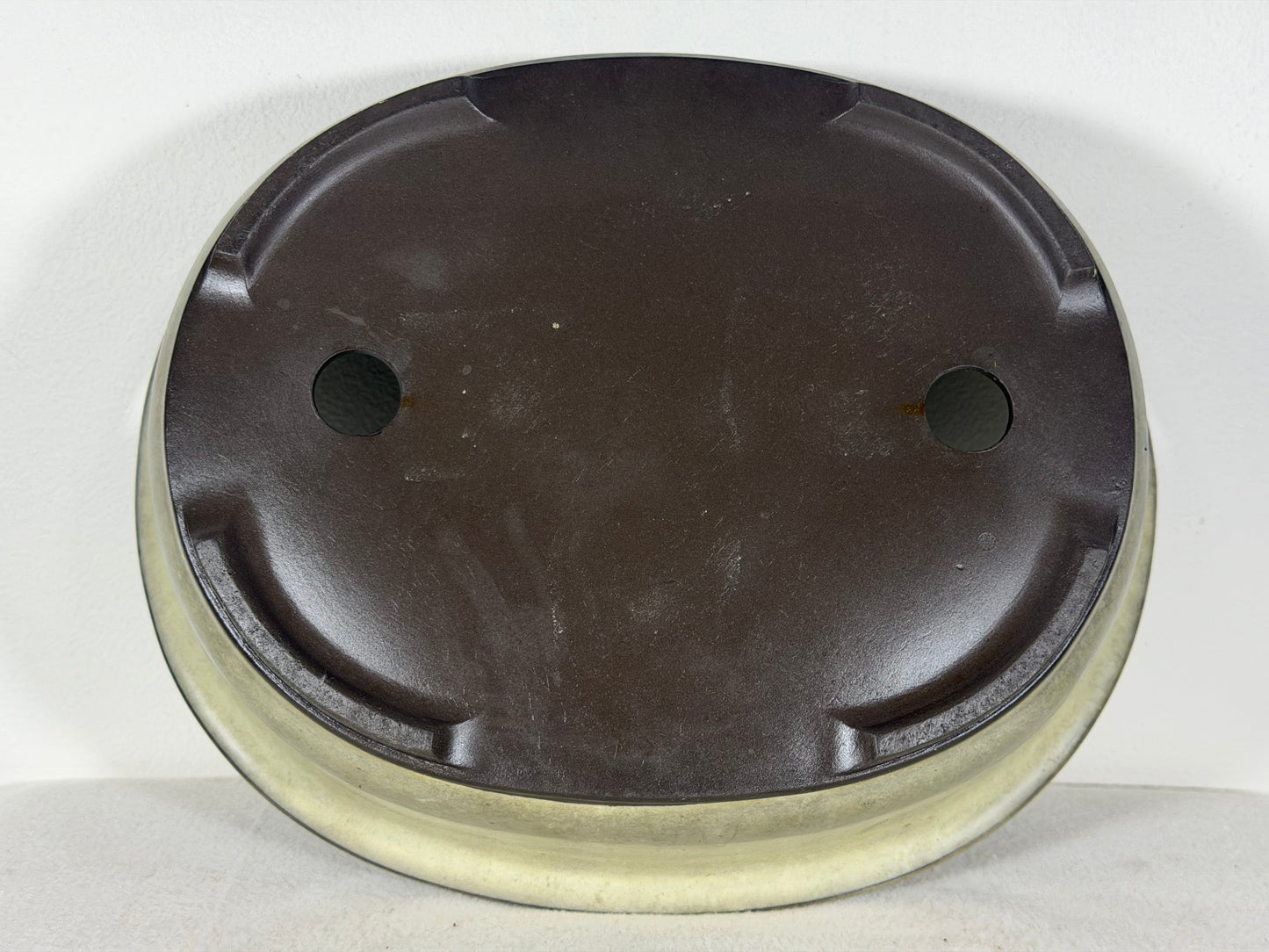 Preowned Japanese Tokoname Glazed Oval Bonsai Pot has Patina - 11.75” By 10”