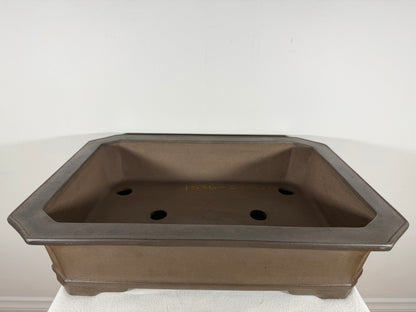 Preowned Japanese Tokoname Unglazed Rectangular Bonsai Pot Gyouzan Nakano - 19.75” By 14.5”