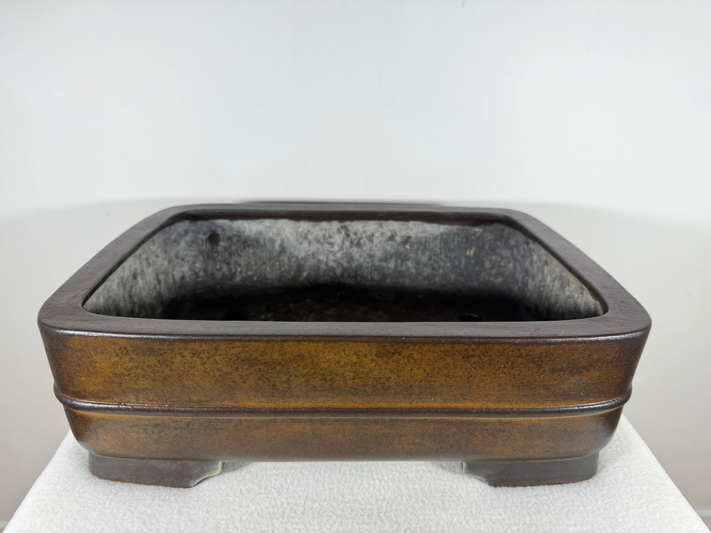 Preowned Japanese Tokoname Unglazed Rectangular Bonsai Pot Yamakou - 15” By 11.25”