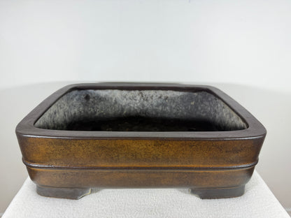Preowned Japanese Tokoname Unglazed Rectangular Bonsai Pot Yamakou - 15” By 11.25”