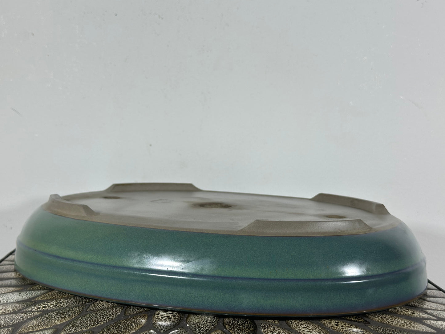Preowned Japanese Tokoname Shallow Oval Bonsai Pot with Stamp - 15.5” By 12”