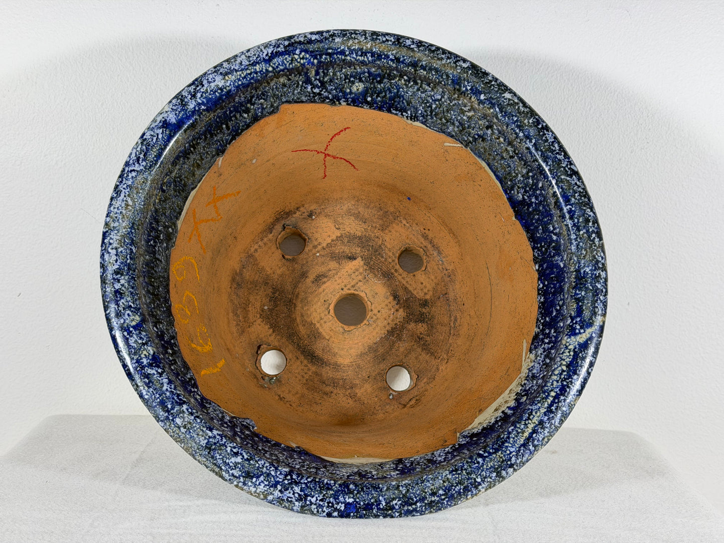 Preowned Japanese Tokoname Glazed Round Bonsai Pot Syuhou Yoshimura - 11.25” By 5.75”
