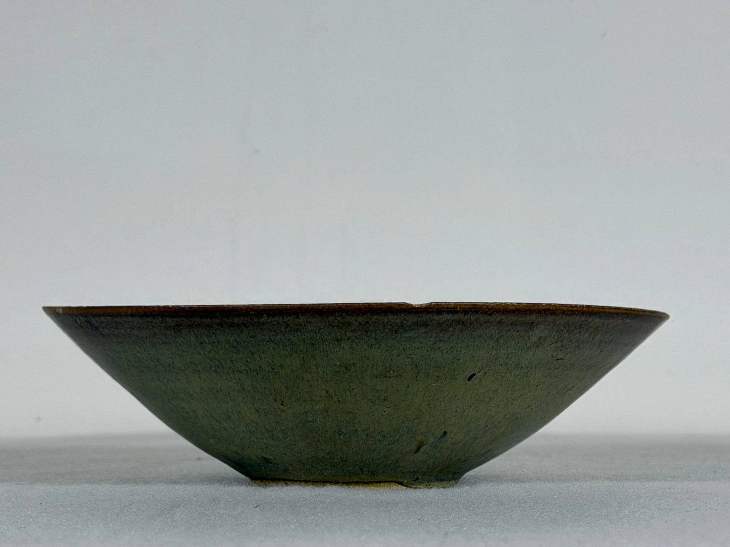 Preowned Japanese Tokoname Glazed Round Bonsai Pot has Stamp - 5.75” By 1 5/8”