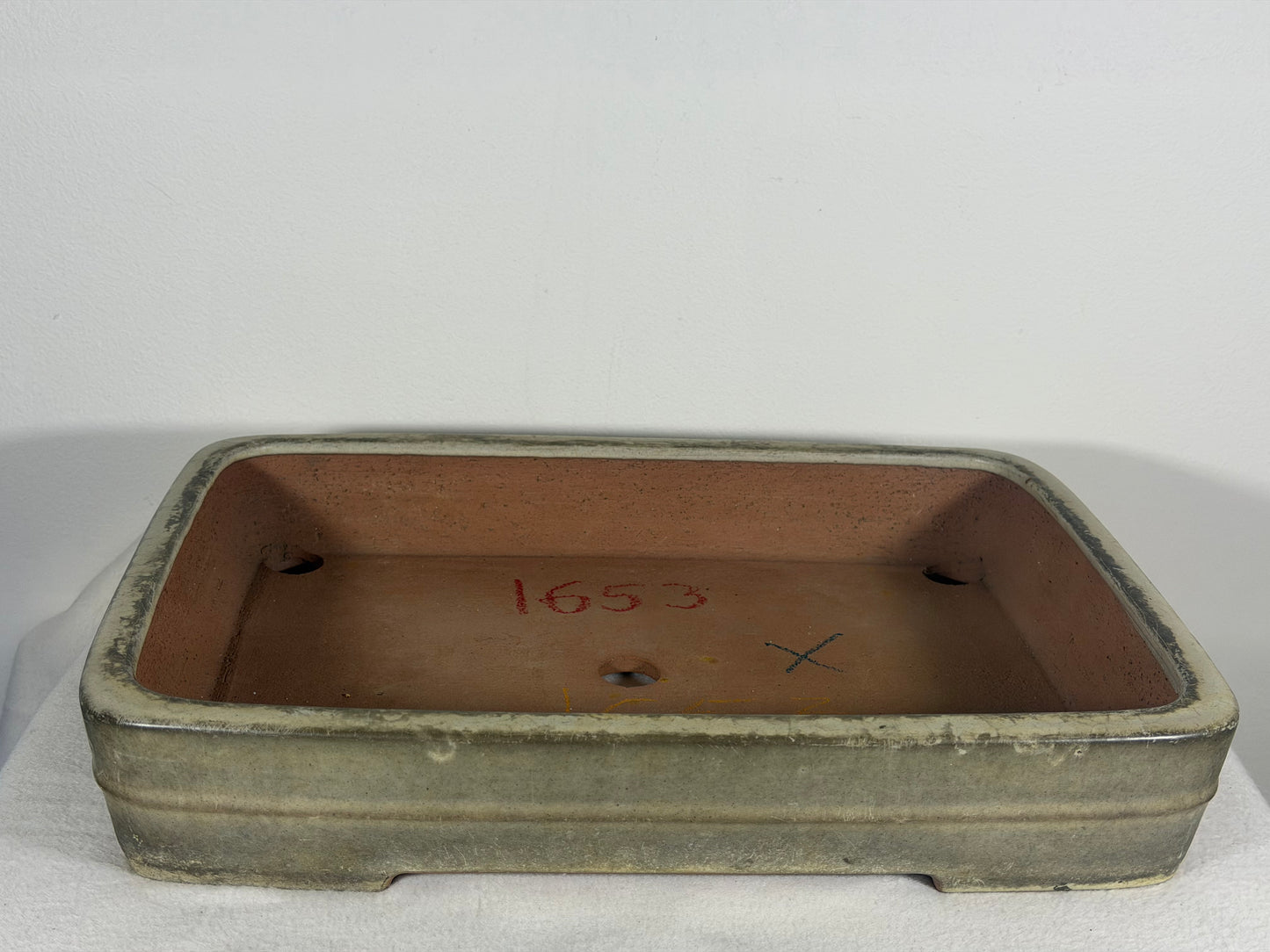 Preowned Japanese Tokoname Glazed Rectangular Bonsai Pot Yamafusa - 14” By 10.5”