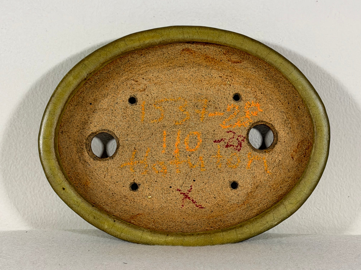 Preowned Japanese Tokoname Glazed Oval Bonsai Pot Hatutori - 6.5” By 5”