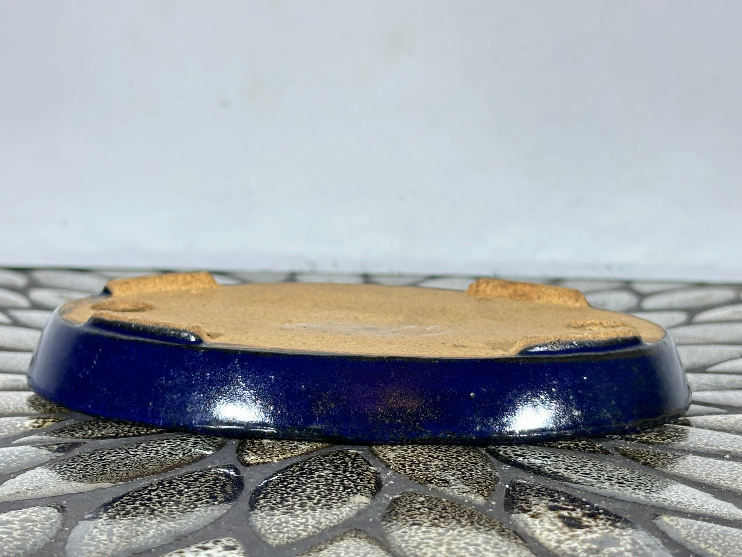 New Japanese Tokoname Glazed Oval Shallow Bonsai Pot Harutori - 6.25” By 4 3/8”