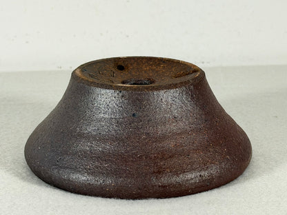 Preowned Japanese Tokoname Unglazed Round Bonsai Pot with Stamps - 4.75” By 2”