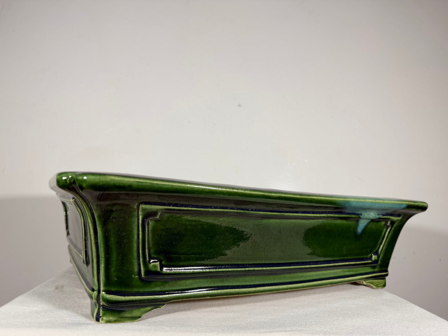 New Japanese Tokoname Glazed Rectangular Bonsai Pot Mazan Terahata - 18” By 14.25”