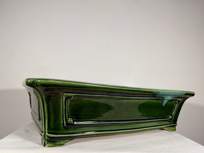 New Japanese Tokoname Glazed Rectangular Bonsai Pot Mazan Terahata - 18” By 14.25”