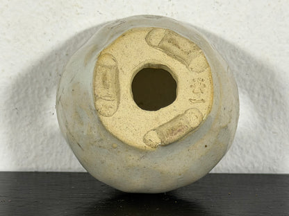 Preowned Japanese Tokoname Glazed Round Bonsai Pot With Stamp - 2” By 1”