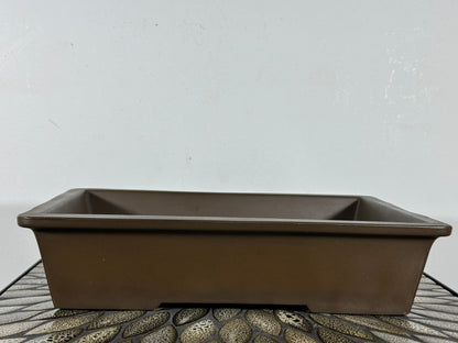 Preowned Japanese Tokoname Unglazed Rectangular Bonsai Pot Sankyou - 3 1/8” By 9 3/8”