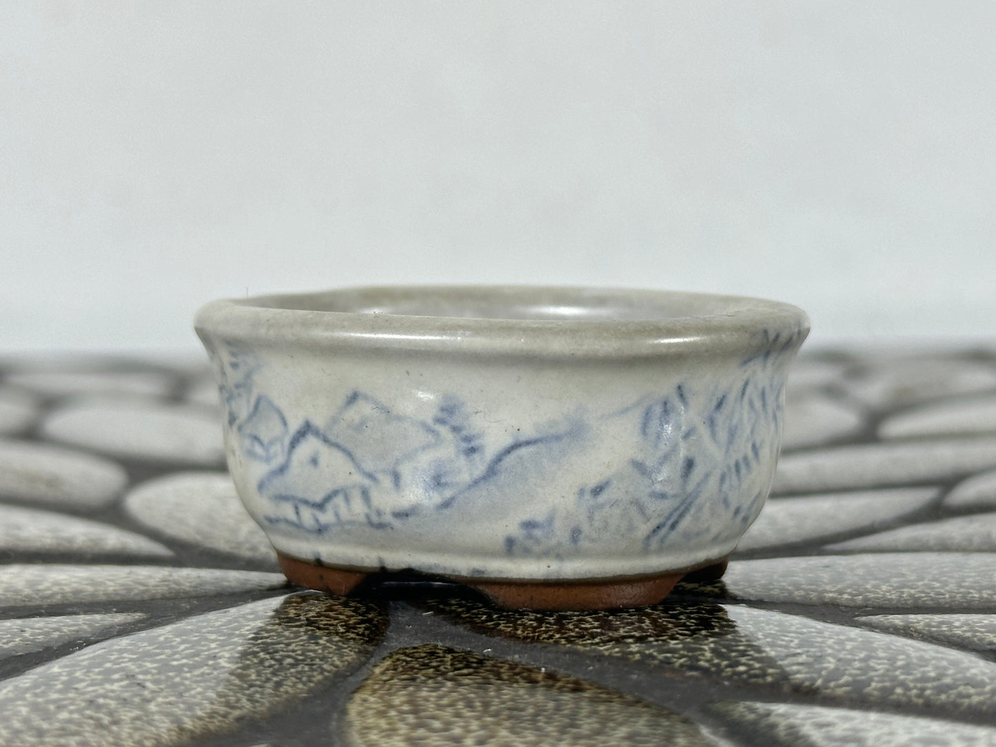 Preowned Japanese Tokoname Glazed Oval Bonsai Pot with Stamp - 2” By 1.75”