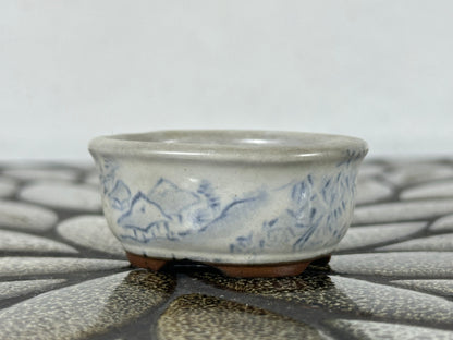 Preowned Japanese Tokoname Glazed Oval Bonsai Pot with Stamp - 2” By 1.75”