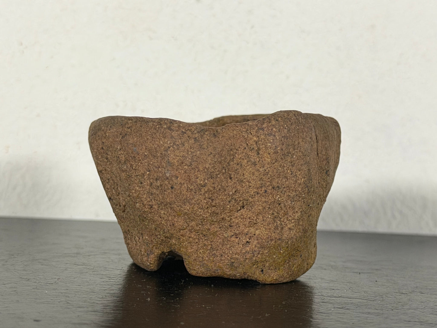 Preowned Japanese Tokoname Unglazed Round Bonsai Pot has Stamp - 2” By 1 1/8”