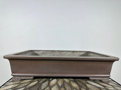 Preowned Vintage Japanese Tokoname Unglazed Rectangular Bonsai Pot Kataoka - 16.5” By 11.75”