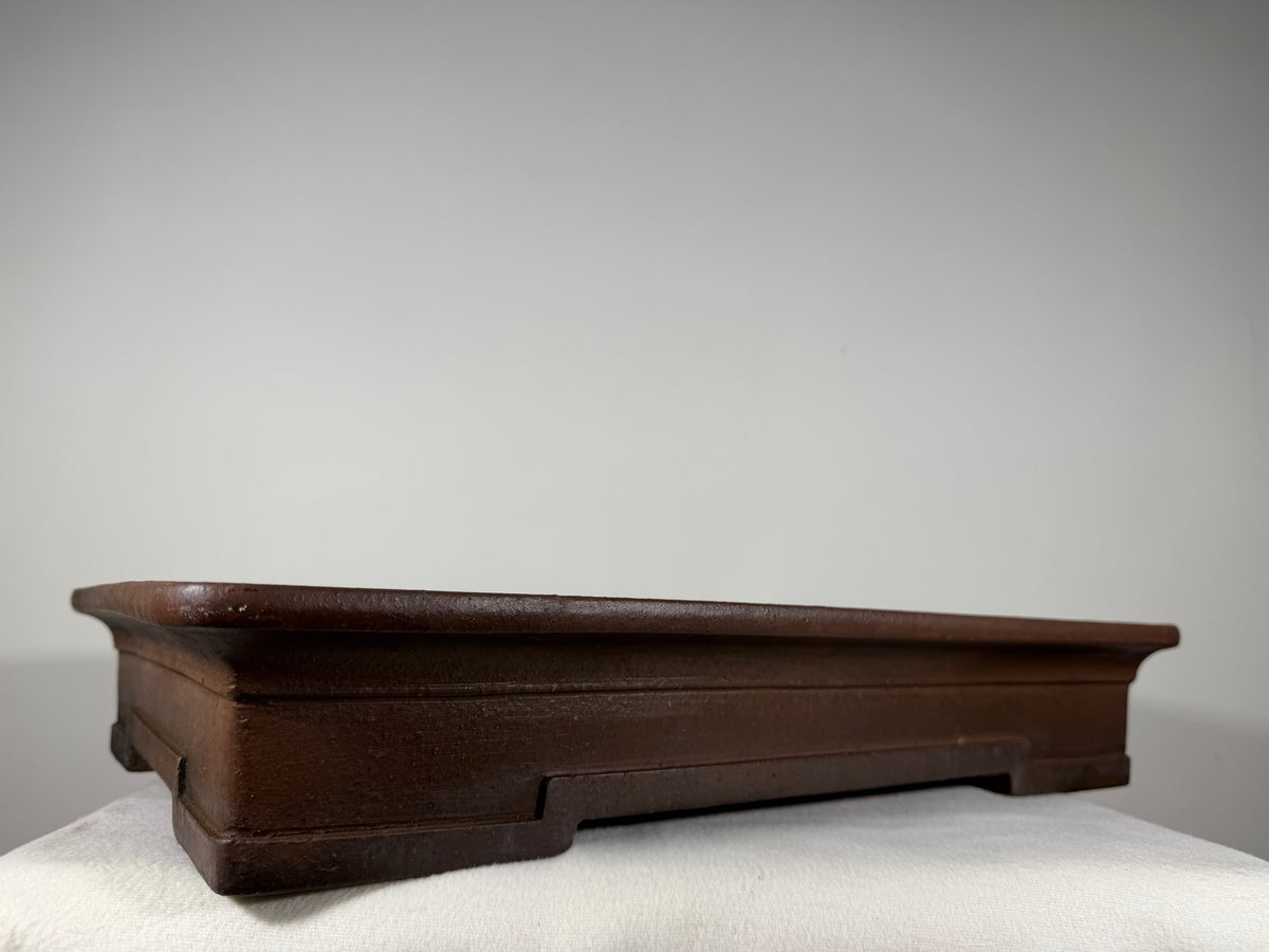 Preowned Japanese Tokoname Unglazed Shallow Rectangular Bonsai Pot Syouzan - 19.5” x 14” x 3.5”