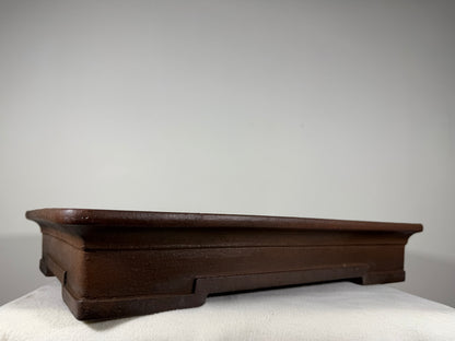 Preowned Japanese Tokoname Unglazed Shallow Rectangular Bonsai Pot Syouzan - 19.5” x 14” x 3.5”