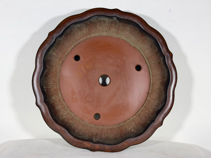 Preowned Japanese Tokoname Unglazed Rinka Style Bonsai Pot Houkidou - 12.5” By 2.5”