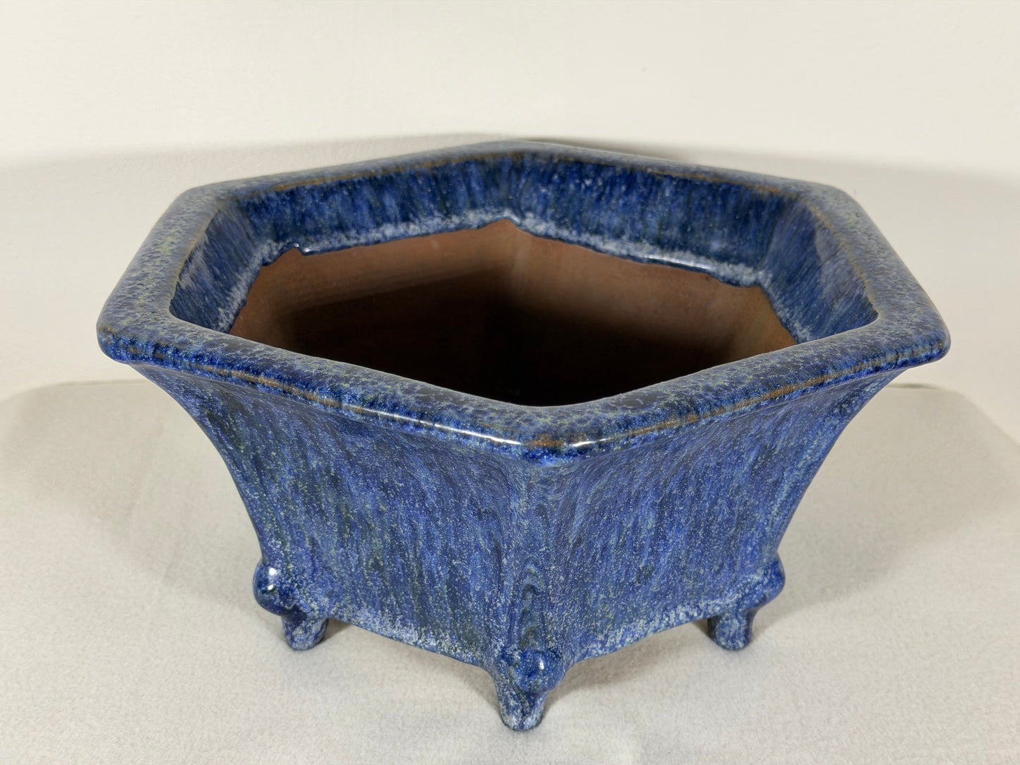 Preowned Japanese Tokoname Glazed Hexagon Shape Bonsai Pot Syuho - 11” By 9.75”