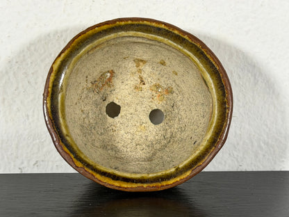 Preowned Vintage Japanese Tokoname Glazed Oval Bonsai Pot Mutou - 2” By 1.75”