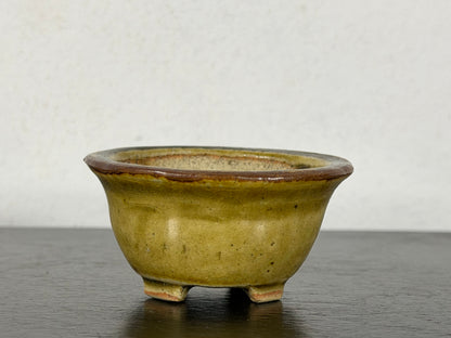 Preowned Vintage Japanese Tokoname Glazed Oval Bonsai Pot Mutou - 2” By 1.75”