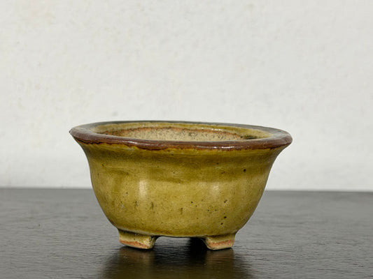 Preowned Vintage Japanese Tokoname Glazed Oval Bonsai Pot Mutou - 2” By 1.75”