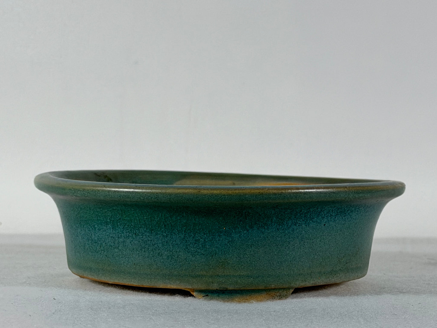 Preowned Vintage China Glazed Round Bonsai Pot Has Patina - 5 7/8” By 1 7/8”